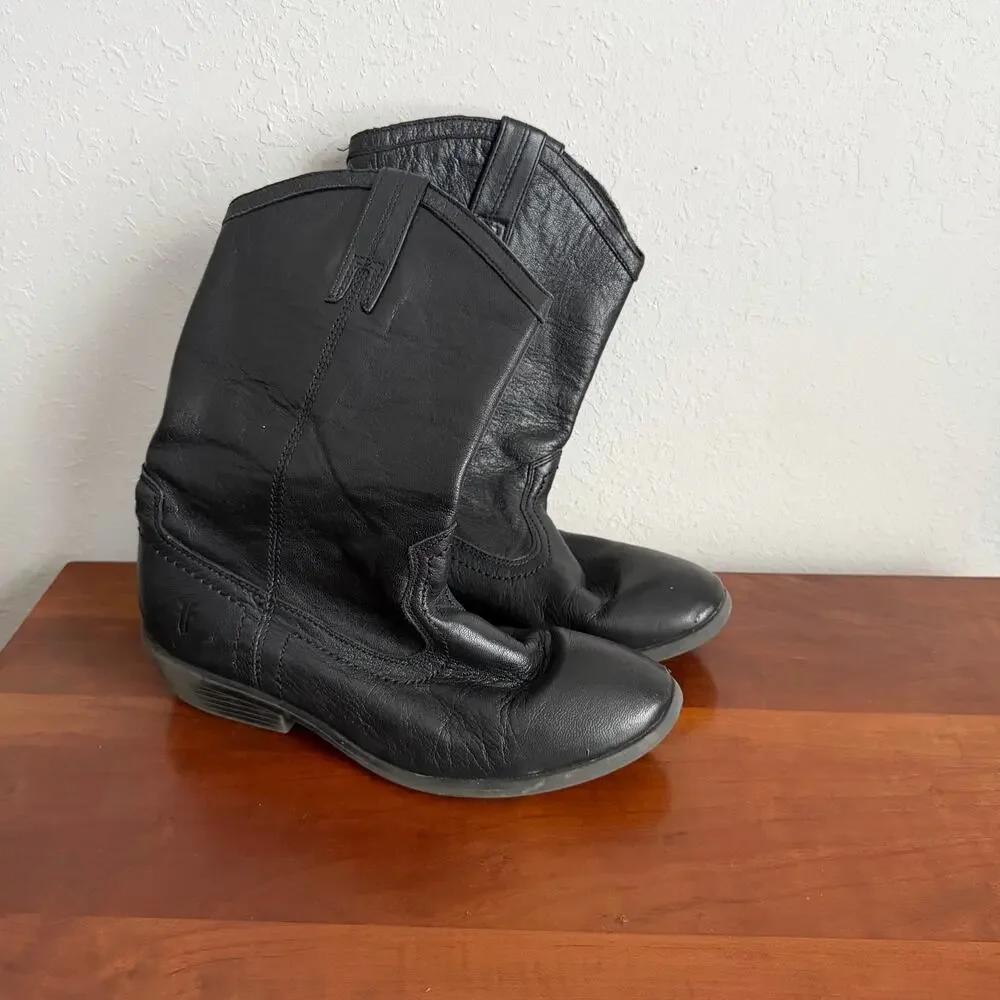 Frye Girls Billy Pull On Boots Black Leather Girls Youth 4 Womens 5.5/6